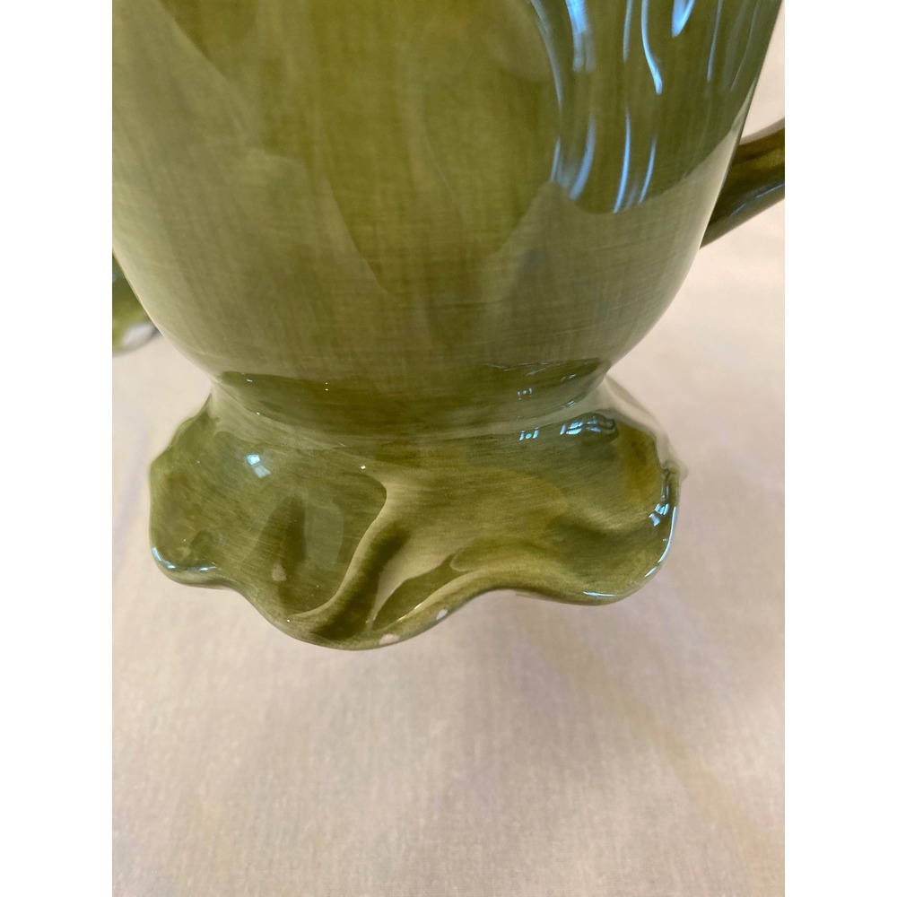 Roscher & Co Set of 3 Green Ceramic Footed Mugs Embossed Leaf Design - Picture 5 of 11